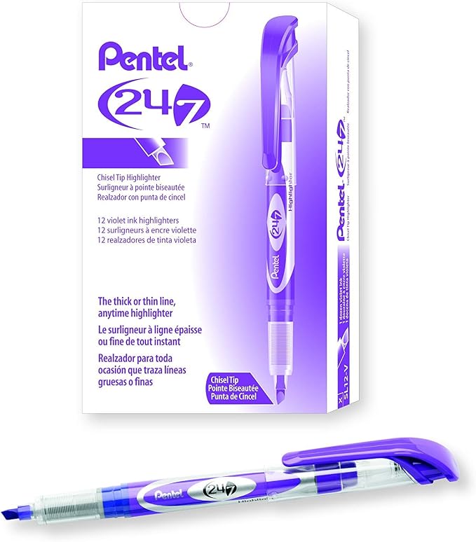 Pentel 24/7 Chisel Tip Liquid Highlighter, Violet Ink, Box of 12 (SL12-V)