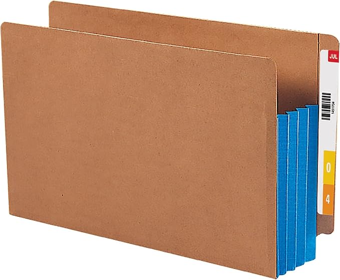 Smead End Tab File Pocket, Reinforced Straight-Cut Tab, 3-1/2" Expansion, Extra Wide Legal Size, Redrope with Blue Gusset, 10 per Box (74679)