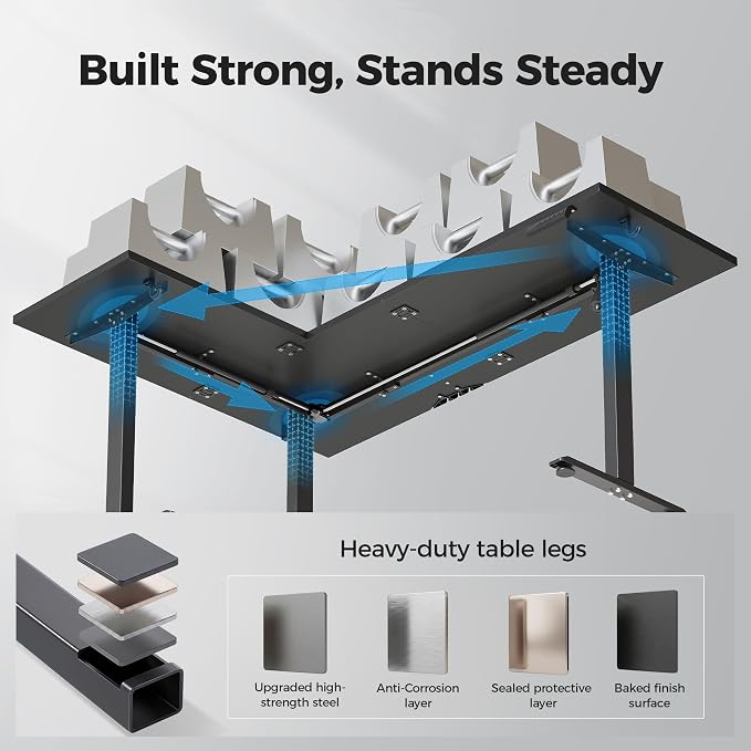 Agilestic L Shaped Standing Desk 63 inch Adjustable Height, Electric Corner Standing Desk, Sit Stand Computer Table with Splice Board, Black | Corner Desk, Ample Workspace, Memory Presets, Hooks, Stable Steel Frame,176 lbs Capacity, Easy Assembly, Spli...