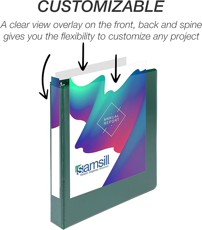 Samsill Durable 1 inch 3 Ring Binder, D Ring Binder, 100% Recycled Chipboard, Green
