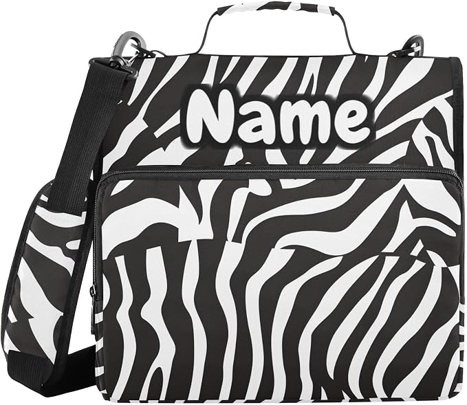 Custom Zebra Print Black White 3 Ring Binder Bag 1.5 inch Personalized Name Binder Organizer 500 Sheet Documents Storage for School Office