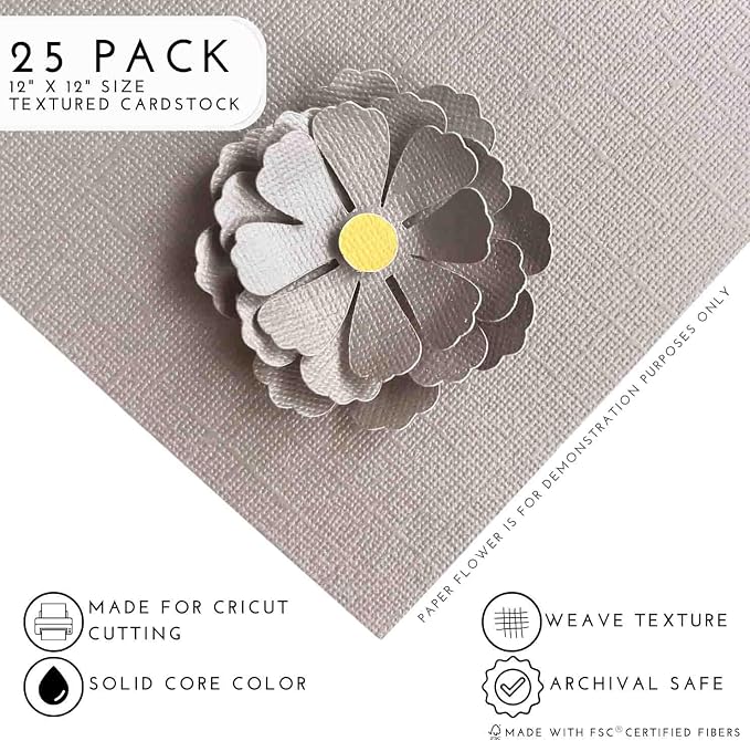 RAINY DAY—12x12 Textured Cardstock | 80lb Textured Gray Scrapbook Paper | Premium Cardstock for Cricut Cutting | 25 Sheets