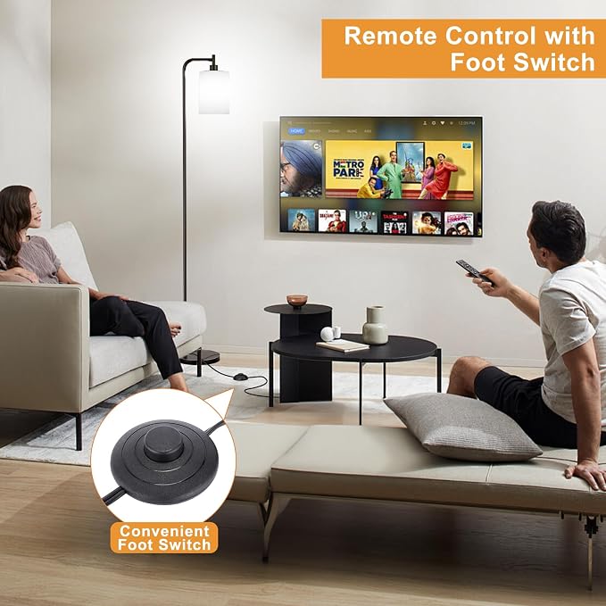 Ziisee Floor Lamps for Living Room - Standing Lamp with Remote Control Glass Shade, Modern Floor Lamp with LED Bulbs, Bright Industrial Floor Lamp for Bedroom, Black Tall Lamp for Office