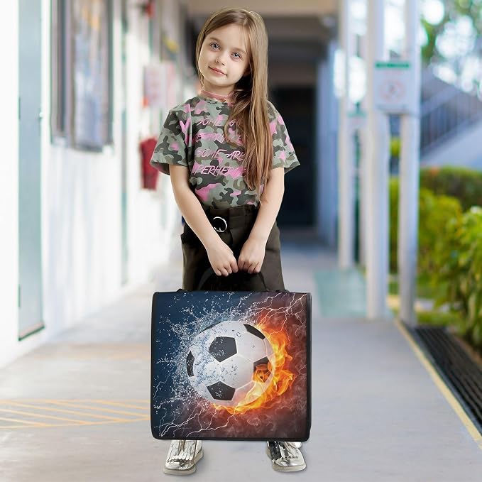 Water Fire Soccer Zipper Binder Bag 3 Ring Binder with Shoulder Strap Zip Up 500 Sheets Capacity Multi Pockets for School Office Supplies