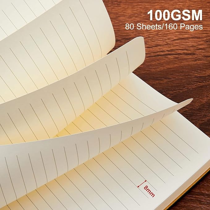 TSFPapier Lined Journal Notebook for Work College Ruled Note Book 5.79"x8.27"A5 PU Leather Daily Journaling 216 Pages for Women Men Writing Home School Supplies Business (Khaki)