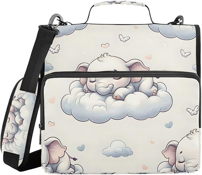 3 Ring Zipper Binder with Shoulder Strap Elephants Animal Forest 2 Inch Zippered Binder Bag 500 Sheet Capacity Multi Pockets for School Supplies