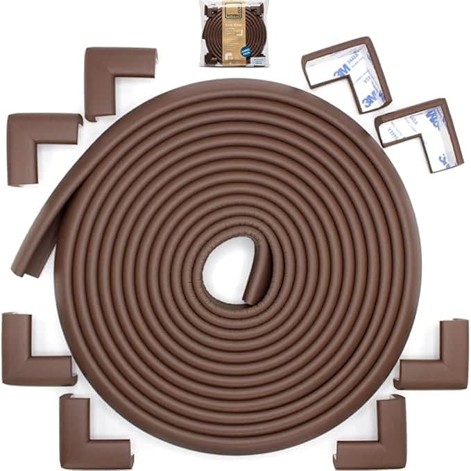 Roving Cove Slim-Fit Corner Edge Protector for Baby Proofing (Small 18ft Edge 8 Corners), Furniture Safety Bumper Guard, Soft NBR Rubber Foam, 3M Adhesive, Coffee Brown