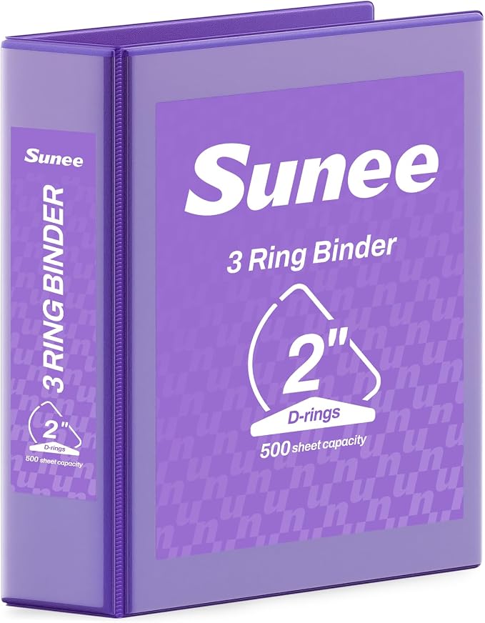 SUNEE 3 Ring Binder 2 Inch D Ring, Clear View Binder Three Ring PVC-Free (Fit 8.5x11 Inches) for School or Office Supplies, Dark Purple, 1 Pack