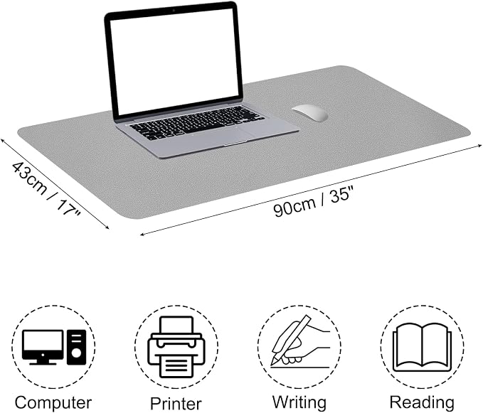 PATIKIL Desk Mat, 35"x17" Non-Slip Waterproof PU Leather Pad, Desktop Protector, Dual-Sided, Light Grey