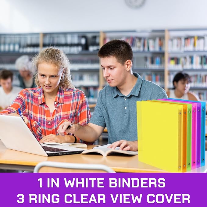 Fulmoon 12 Pcs 1 Inch 3 Ring Binders with 2 Interior Pockets Fits Letter Size Paper 8.5'' x 11'', Clear View 1-inch Three Ring Binders for School Office Business Supplies(Multicoloured)