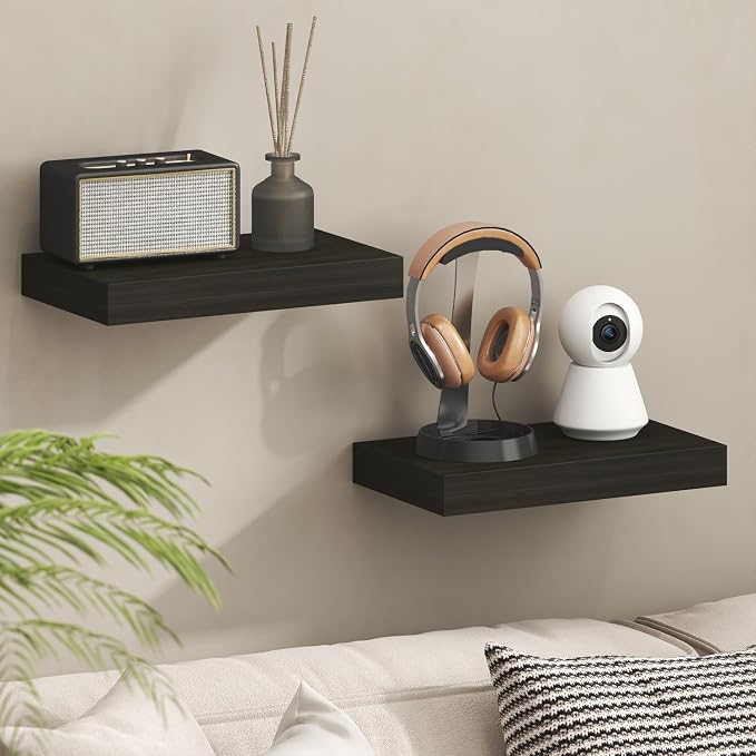 Furinno Tanna Floating Shelves for Wall, 9 x 16 Wall Shelf, Single Set Wall Mounted Floating Shelf with Invisible Bracket, 2-Inch Thick, for Bathroom, Living Room, Bedroom, Home Office, Tobacco Oak