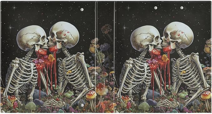 Romantic Gothic Skeleton Binder 1.5 Inch Binder with Clipboard&Pockets, Goth Floral Mushroom Hardcover Binders 3 Ring Heavy Duty File Folder for Office School Supplies-Holds 200 Sheets, 2 PC