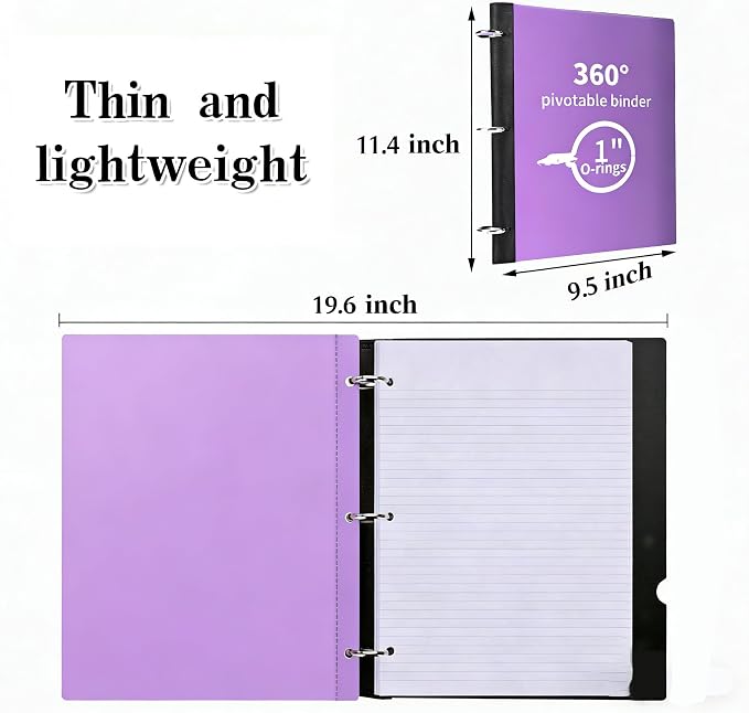 360° Pivotable 3 Ring Binder, Upgraded Foldable Binders 1 inch 4 Pack, Thin Small Three Ring Binder Fits 8.5" x 11", for Home, School and Office Binders Supplies -Black, Blue, Red, Purple