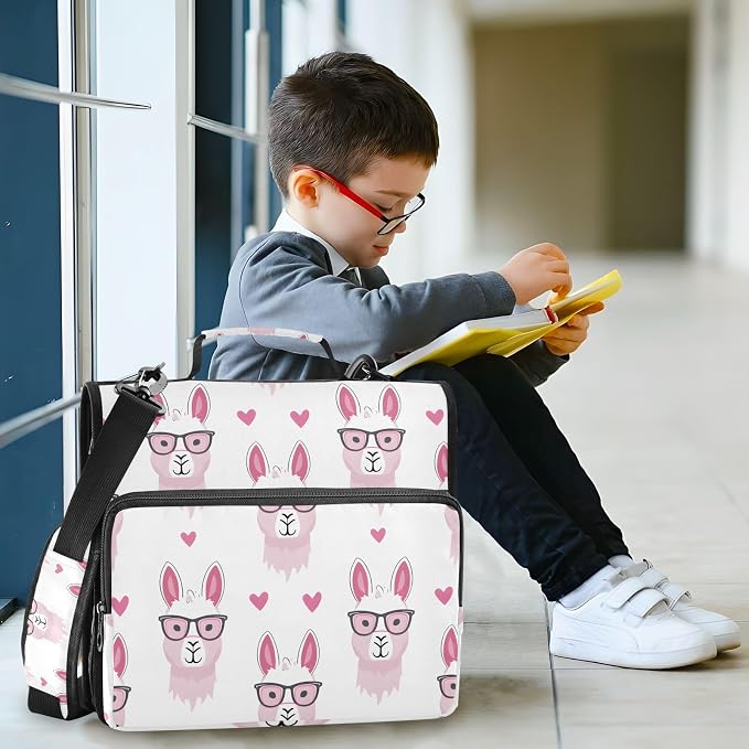 Funny Llamas Pink Glasses Zipper Binder Bag 3 Ring Binder with Shoulder Strap Zip Up 500 Sheets Capacity Multi Pockets for School Office Supplies