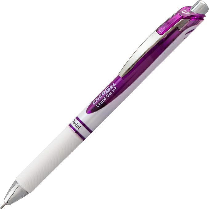 Pentel Gel Ink Pen, Pearl Retractable Gel Pen, (0.7mm) Medium Point, Needle Tip, Violet Ink, 12 pack (BLN77PW-V)