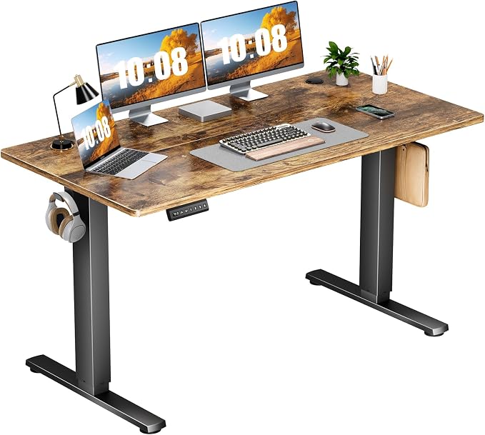 Sweetcrispy Electric Standing Desk, Computer Desk, 55x24 Inch | Adjustable Height, Splice Wood Board, 3 Memory Preset, Sit Stand Work Table for Home Office, Rustic