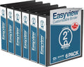 Easyview 3-Ring Binder, Clear-View Cover, 2" Round Rings, 6 Pack | Heavy-duty binder, fits 8.5" x 11" paper, black, customizable cover, made in Canada, ideal for school or office use