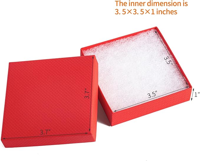 Magicool 40 Pack Red Cardboard Jewelry Boxes with Lids and Cotton, 3.5x3.5x1 Inch, Perfect for Earrings, Bracelets, Necklaces, Rings, Gifts