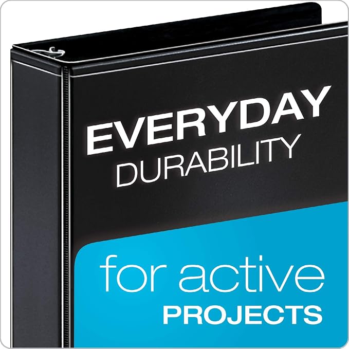 Cardinal Economy 3-Ring Binders, 4", Slant-D Rings, Holds 835 Sheets, ClearVue Presentation View, Non-Stick, Black, Case of 6 (90780)