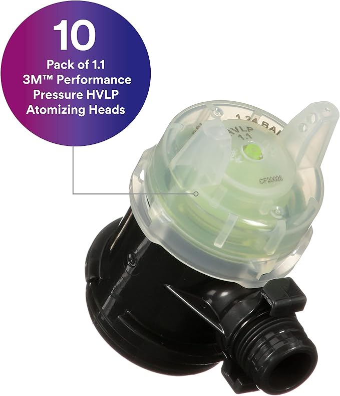 3M Performance Pressure HVLP Atomizing Head Refill Kit, 26811, Size 1.1 | Yellow; for use with 3M Performance Industrial Spray Gun; 10 Pack