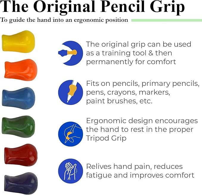 The Pencil Grip Neon, Universal Ergonomic Training Gripper for Righties and Lefties, 12 Count Assorted Colors (TPG-11312)