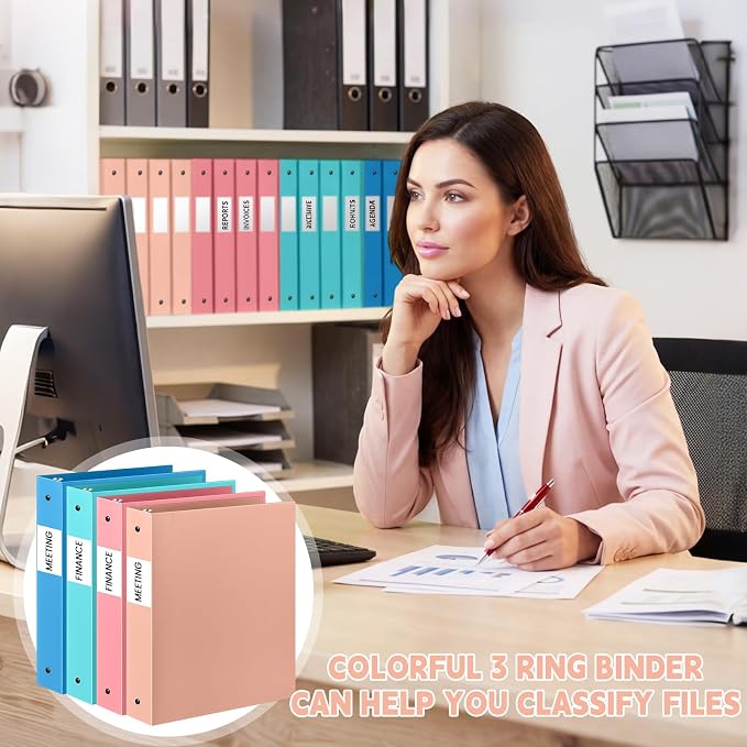 Henoyso 12 Pcs 1.5" 3 Ring Binders, Colored Binders, Neutral Color | Flexible Soft Binders, for Office School Business, Fits Letter Size 8.5'' x 11'' Paper, Holds 100 Sheets with 2 Pockets