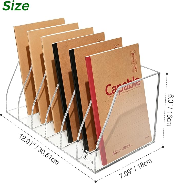 Lovemolly Acrylic Magazine File Holder – 6-Slot Clear Desk Organizer, Vertical Document Sorter for Office, Home & Classroom, No-Assembly Tabletop Rack for Folders, Books & Tablets, 7.09x12.01x6.3 in