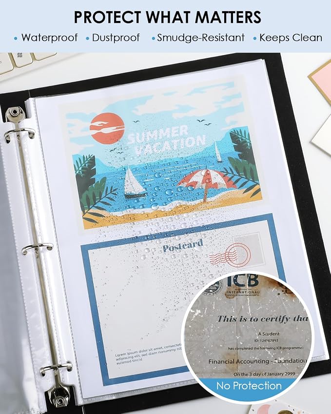 KTRIO Non Glare Sheet Protectors for 3 Ring Binder 100 Pack, 8.5 x 11 inch | Reduce Glare Clear Page Protectors Letter Size Plastic Paper Sleeves, Acid-Free, Top Loading, Business Office School Supplies