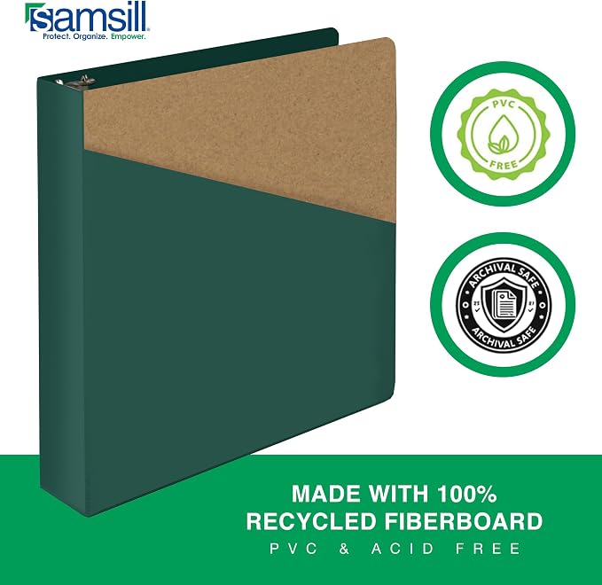 Samsill Durable 1.5 Inch Binder, D Ring Binder, Customizable Clear View Cover, Green, Holds 350 Pages