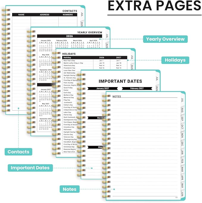 Taja 3 Pack Planner 2026-2027, Jul 2026-Jun 2027 Monthly & Weekly Planner | 6.3" x 8.5", Hardcover Academic Calendar, Teacher Student Planning Book for Office School Supplies, 3 Aquamarine
