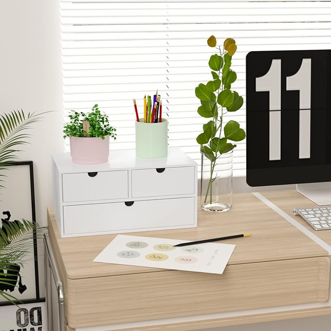 Bamboo Desk Organizer wtih Drawers Mini Desktop Drawer Tabletop Storage | 100% Bamboo Countertop Organizer Drawers,Makeup Storage,Kitchen Spice Organizers,2 Drawer Tabletop Storage,for Home Office