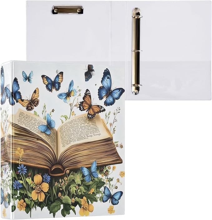 Butterfly Book 3 Ring Binder with 2 Interior Pockets 1.5 inch Binders 3 Ring Heavy Duty Fit 8.5" x 11" Letter Size for Office School, 2 Pack