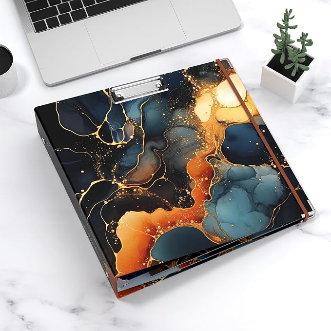 3 Ring Binder, 3 Inches Round Ring Binder with Clipboard, Dividers Tabs, PVC Zipper Bag Sleeves & to Do List Planners for Women, Men, School, Office Supplies, Abstraction