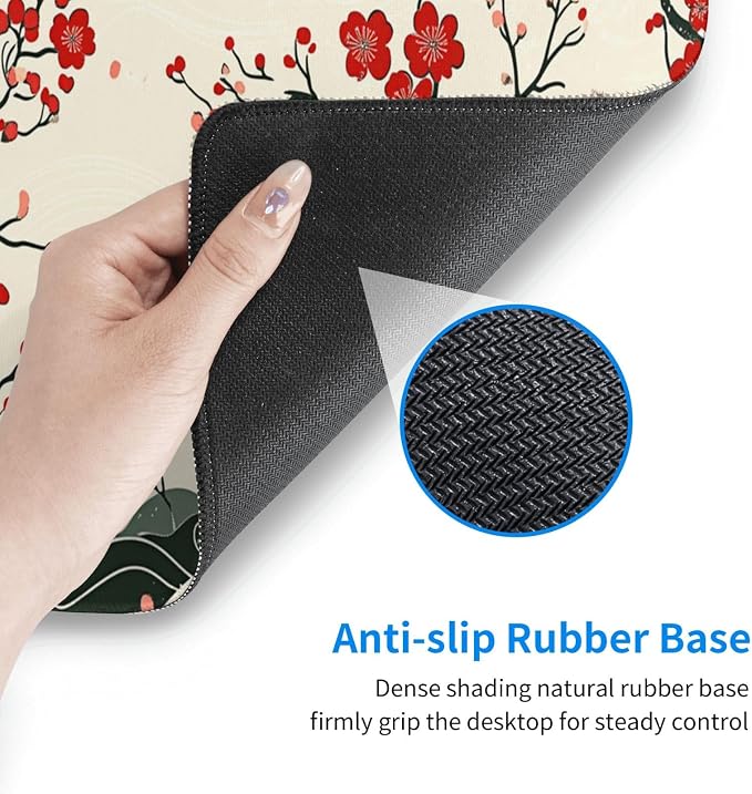 XL Desk Mat 31.5x15.7 Inch, Japanese Cherry Blossom Wave Mouse Pad Keyboard | Elegant Japanese Wave Design Keyboard Mat with Non Slip Base, Large Desk Pad for Office, Home Decor, Computer & Work Setup