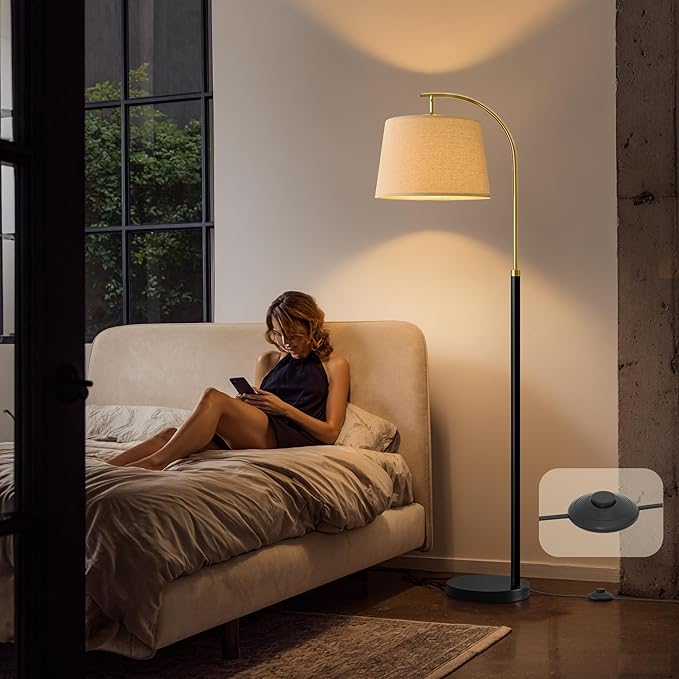 G-SAFAVA Floor Lamps for Living Room Bedroom, 62.5" Mid Century Modern Lamp Gold Standing Tall Arc Lamps with Foot Switch, Floor Lamps for Nursery Office Decor Corner Reading Room Light
