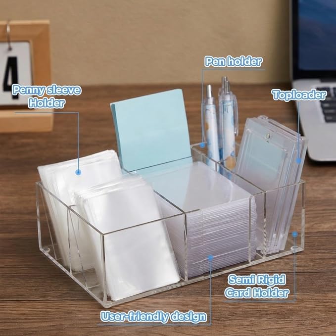 Acrylic Top Loaders Dispenser & Penny Sleeve Holder, Card Pack Dispenser with Pull-out Bottom Clear Desktop Storage Box for Trading TCG Sports Cards(Multi-use,8.3 x 5.3 x 2.8 Inch)