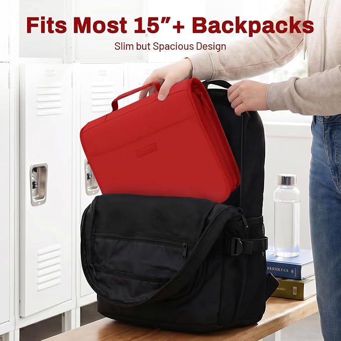 SUNEE Zipper Binder with Handle, 1.5 Inch O-Ring, 325 Pages Capacity, with 5-Tab Expanding File Folder for Classified Storage, Small Size Lightweight Zipper Bag for Middle School Students, Bright Red