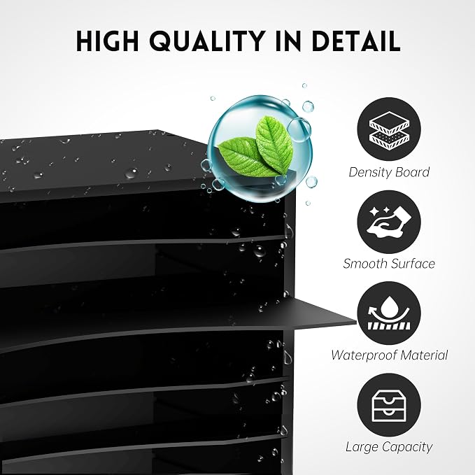 5 Tier Wood Desk Organizer, Mail Sorter and Paper Organizer for Desk, Black | Wooden Desktop Organizer for Sorting Papers, Letters and Mails, Literature Organizer for Home Office, Classroom Organization