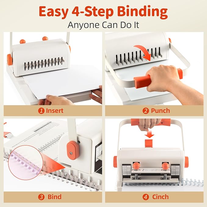 Binding Machine Kit 2:1 Hole Pitch Book Binding Kit with 10PCS 5/8'' Wires and Plier, Manual Paper Punch Binder for DIY Notebooks, Journals, Albums, School Projects, Home/Office Use