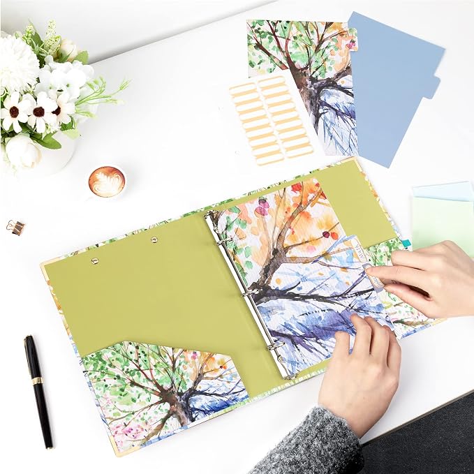 EYROZILL Mini 3 Ring Binder 1 Inch for 5.5" x 8.5" Paper with 5-Tab Dividers EYROZILL Cute Mini Binder for School/Office Supplies and Home, Season Tree