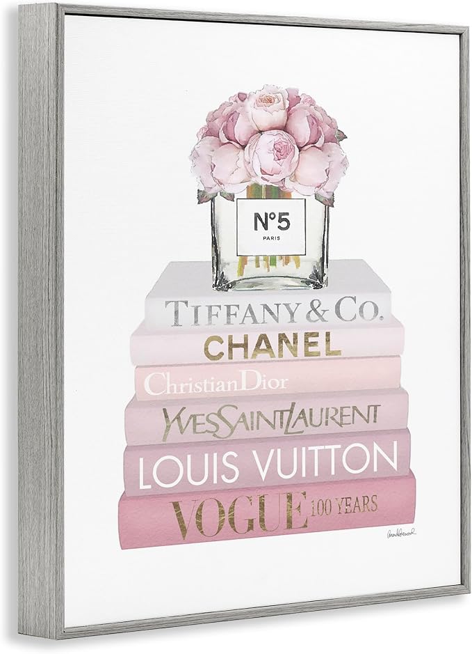 Pink Rose Bouquet Bookstack Glam, 24 x 30 Inch Framed Giclée Print | Stupell Industries · By Amanda Greenwood · Ready to hang · Great for bedroom or office · Made in USA