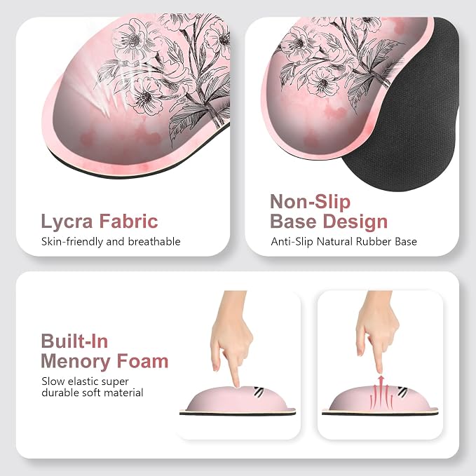 Large Gaming Mouse Pad Pink Floral, Ergonomics Keyboard Desk Mat with Wrist Rest, Cute Extended Game Mousepad, Non-Slip Desk Matt Easy Typing I Inspirational with Positive Quotes Ctrl Alt Del
