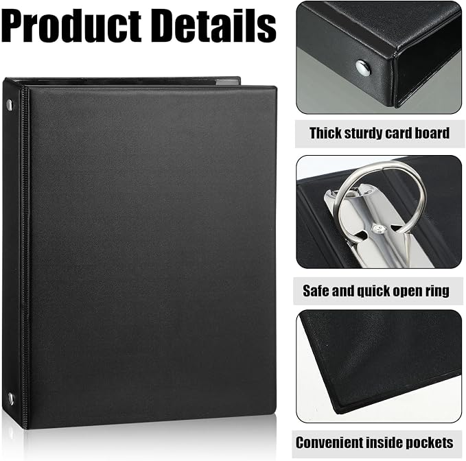 Resurhang 12 Pcs 1 Inch 3 Ring Binders 9.25 x 7.24 Inch Mini Small Black 3 Round Ring Binder with 2 Clear Pockets Fits 5 1/2 x 8 1/2 Binder Paper Pages Planner