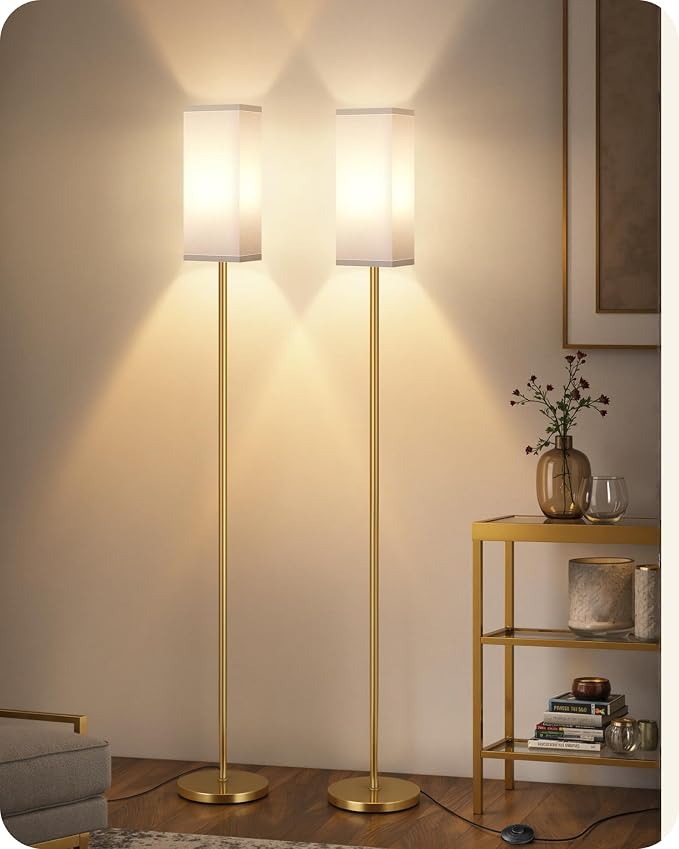 2Pack Floor Lamp, Pole Lamp with Foot Switch, Modern Standing Lampshade, Minimalist Freestanding Lamp (Bulb Not Included)for Living Room, Bedroom,Study, ETL Listed,Gold and White DCW07LDP205