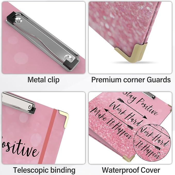 3 Ring Binder 3 Inch Round Ring Binder with 6 Tab Dividers，2 Interior Pockets，Cute Binder Clipboard with Storage, for School Office, Portfolio Organizer with Labels(Stay Positive)