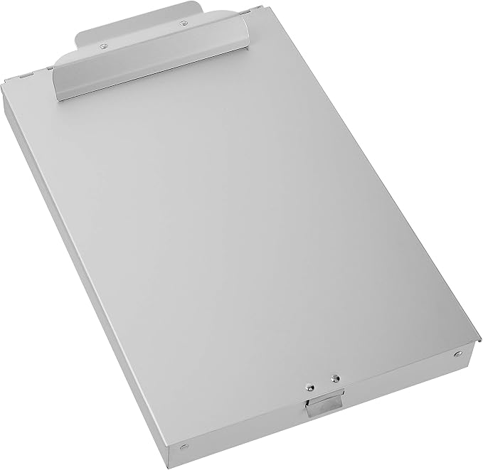 Amazon Basics Metal Clipboard with 2 Storage Compartments, Letter Size, 250 Sheet Capacity, Office Supplies with Self-Closing Latch, Silver, 10-Pack