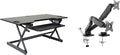 Rocelco 46" Large Height Adjustable Standing Desk Converter with Dual Monitor Mount Arm BUNDLE - Quick Sit Stand Up Computer Workstation Riser - Retractable Keyboard Tray - Black (R DADRB-46-MA2)