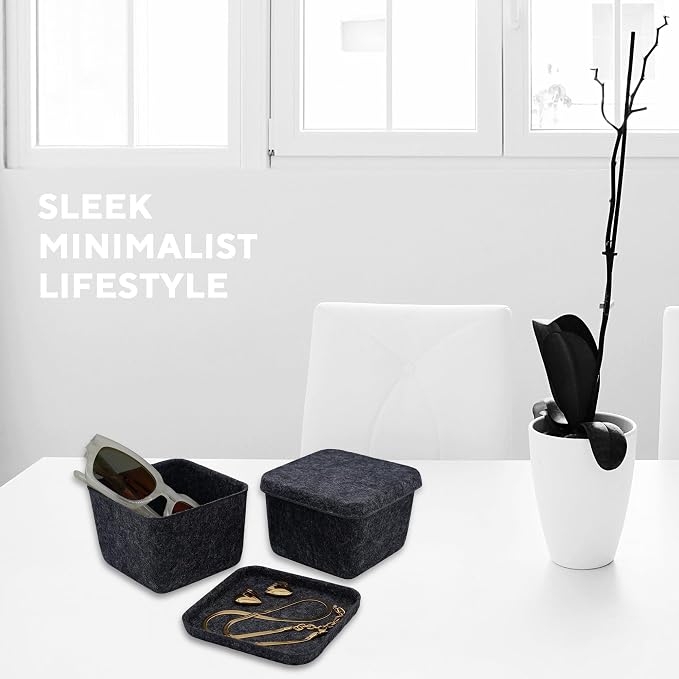 2pc Cube Lidded Felt Desktop Stackable Storage Bin with Lid Charcoal