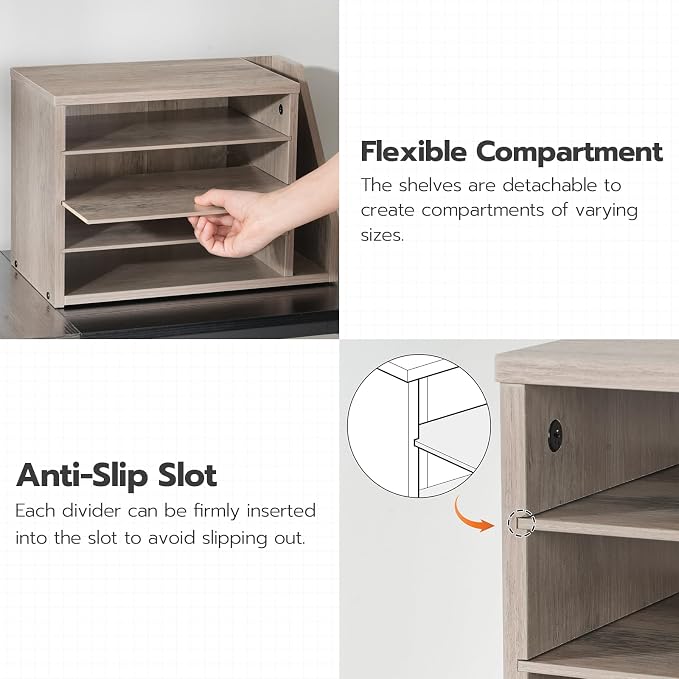 HOOBRO Mail Sorter, Literature Organizer with Adjustable Shelves, Paper Organizer for Office, Home, Wood Countertop Mail Sorter, File Holders, Magazines, Greige BG41WF01N1
