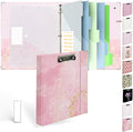 3 Ring Binder 1 inch with Clipboard - Pink & Gold Marble Design, Includes Dividers, File Bag & Spine Label - Stylish and Durable for Everyday Use, Holographic Waterproof Film